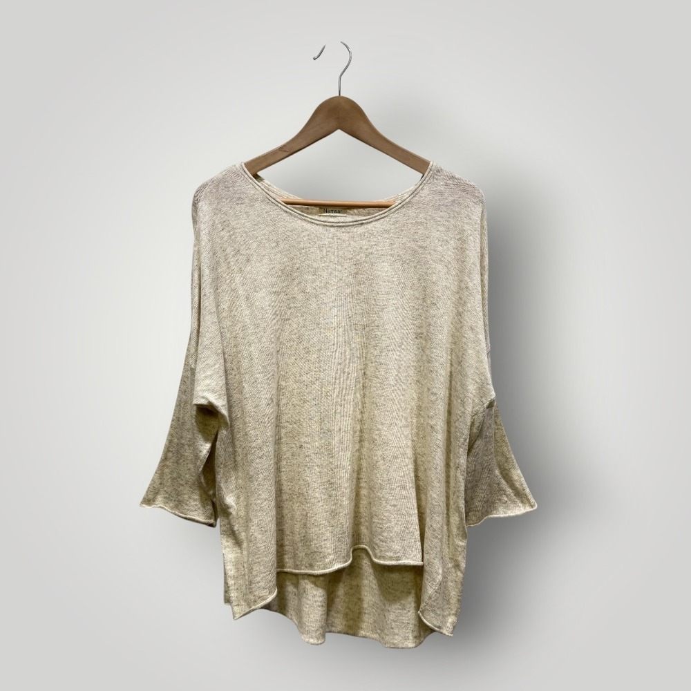 Namsar Organic Cashmere Sweater Womens OS Oatmeal Heather High Low Knit Nepal